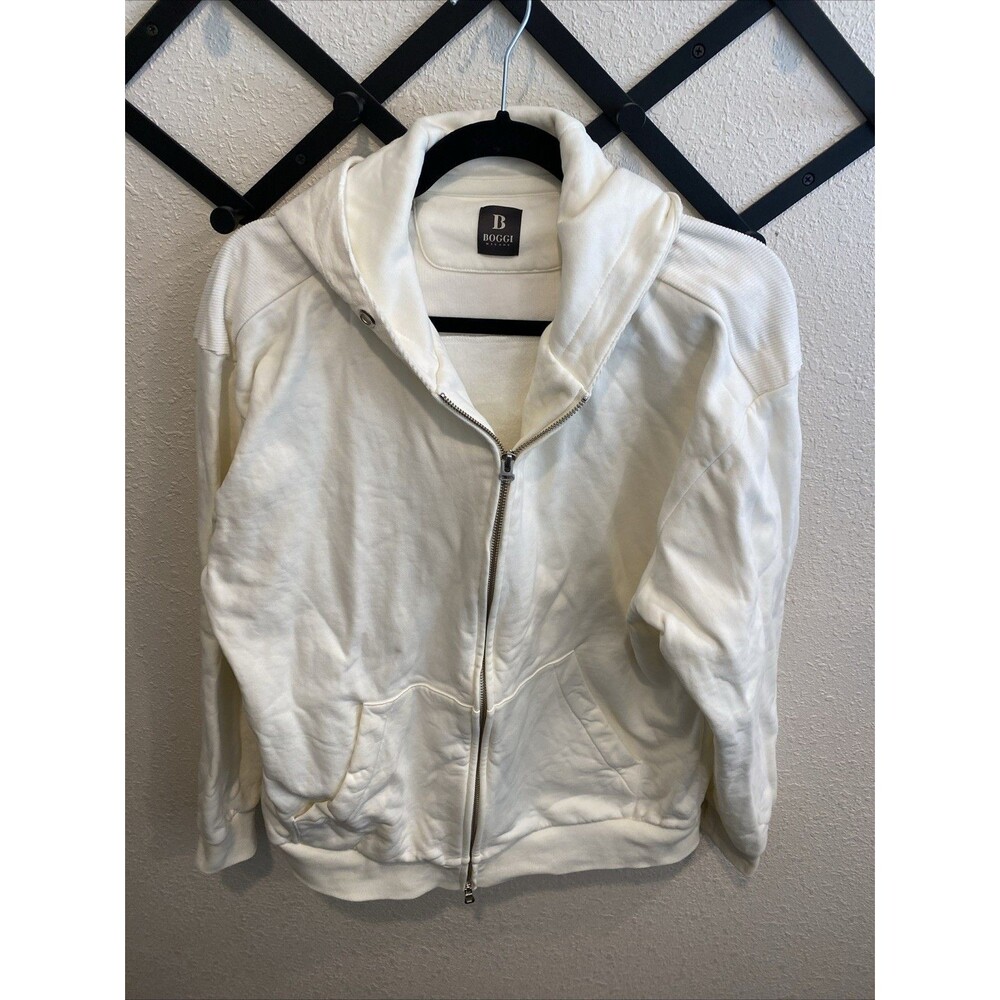 Boggi Milano Men’s Zip Up Corduroy Hood Sweatshirt Ivory Size Large *READ